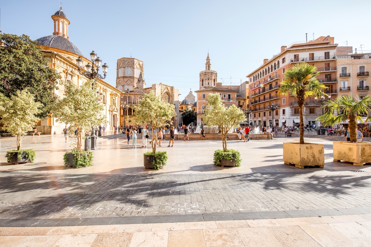 Plaza de la Reina with the Miguelete tower of Valencia Cathedral